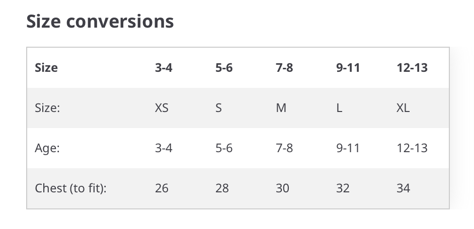 Future Pro hoodie size chart youth